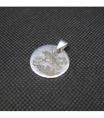 PE001491STG Sterling Silver Pendant Round Tag Saint George Solid Stamped 925